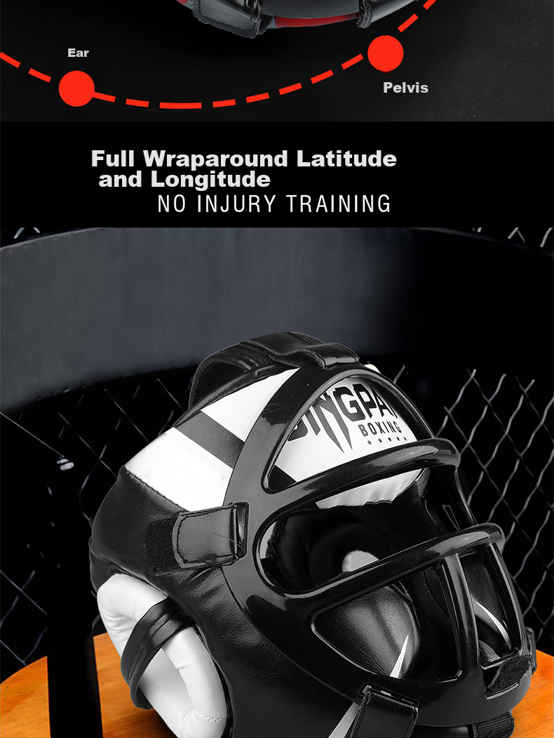 Jingpai Full-Face Boxing Helmet for Adults And Children, Face Shield, Head Guard, Kickboxing And Taekwondo Protective Gear, Fighting Equipment, Black, Size M 10