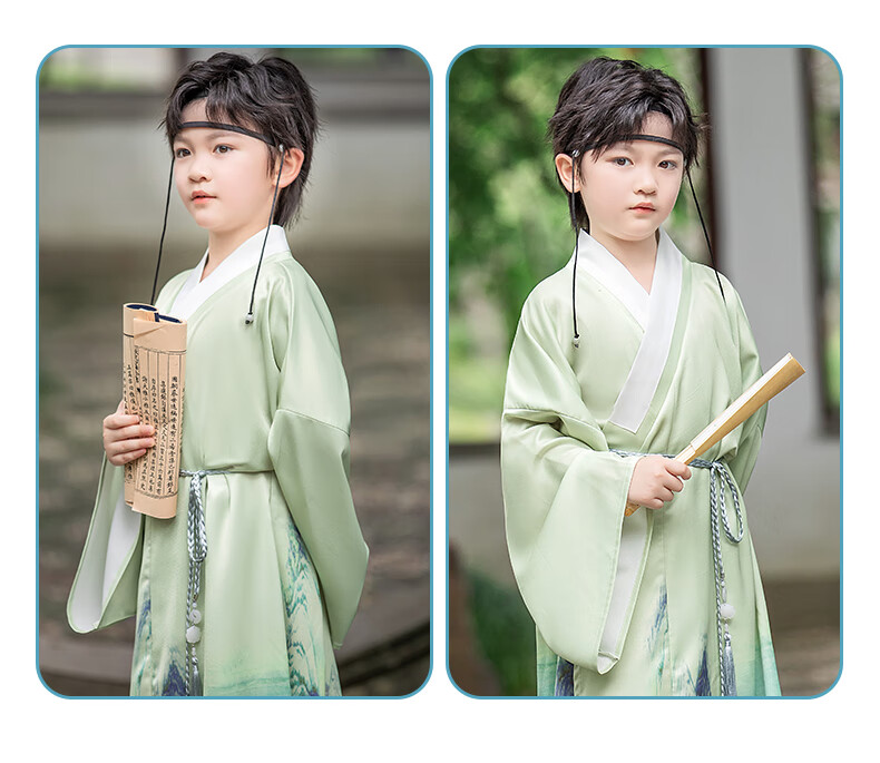 Luomeng Hanfu Boys' Chinese-Style Children's New Performance Costume, Qingshan Green Boys' Hanfu Set, Size 120 6