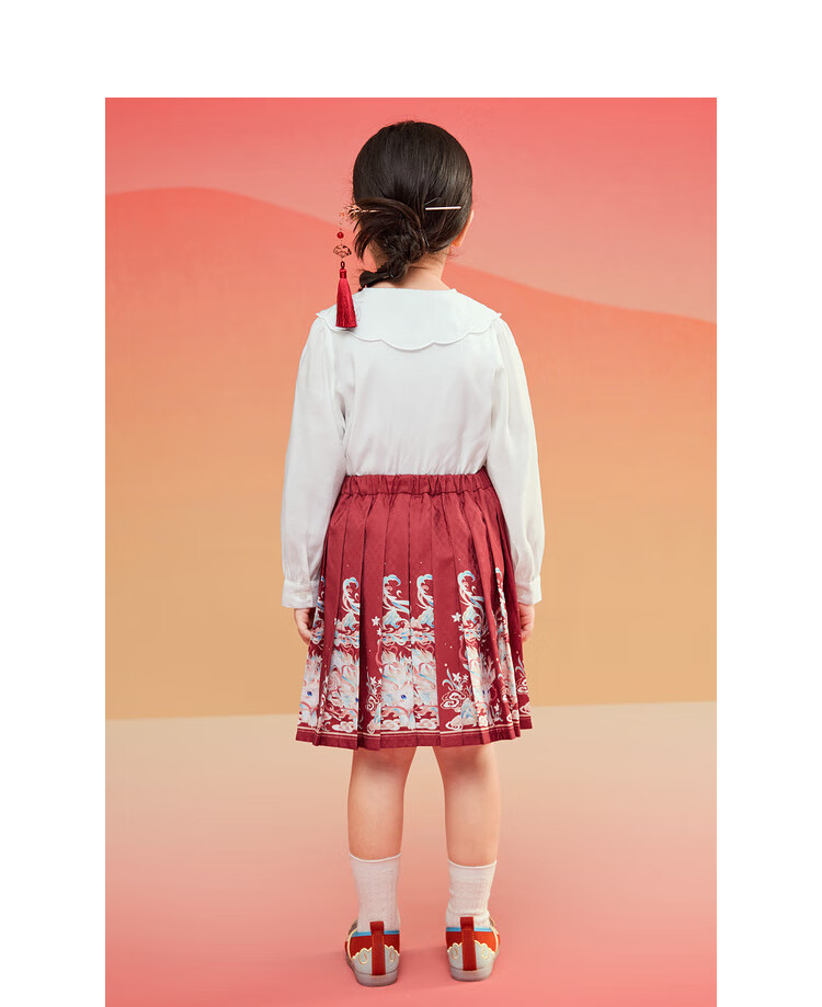 BALABALA Girls' Horse-Face Skirt Children's Outfit, Spring 2025 Embroidered Shirt Short Skirt New Year's Outfit, 208125104005 14
