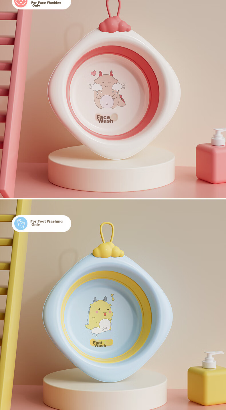 DOCTOR MA Foldable Baby Washbasin, Newborn Face Basin, Can Be Hung And Folded, Diaper Changing Basin, Cartoon Design, Set of 3 11