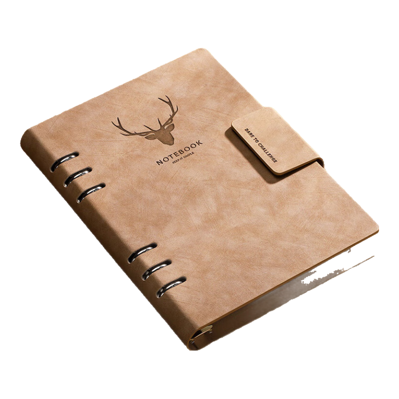 Ujia Loose-Leaf Notebook, A5 Size, High-Quality Business Office Stationery, Meeting Journal, Detachable Loose-Leaf Binder, Thick Leather Cover, Customizable for Businesses, Khaki Color