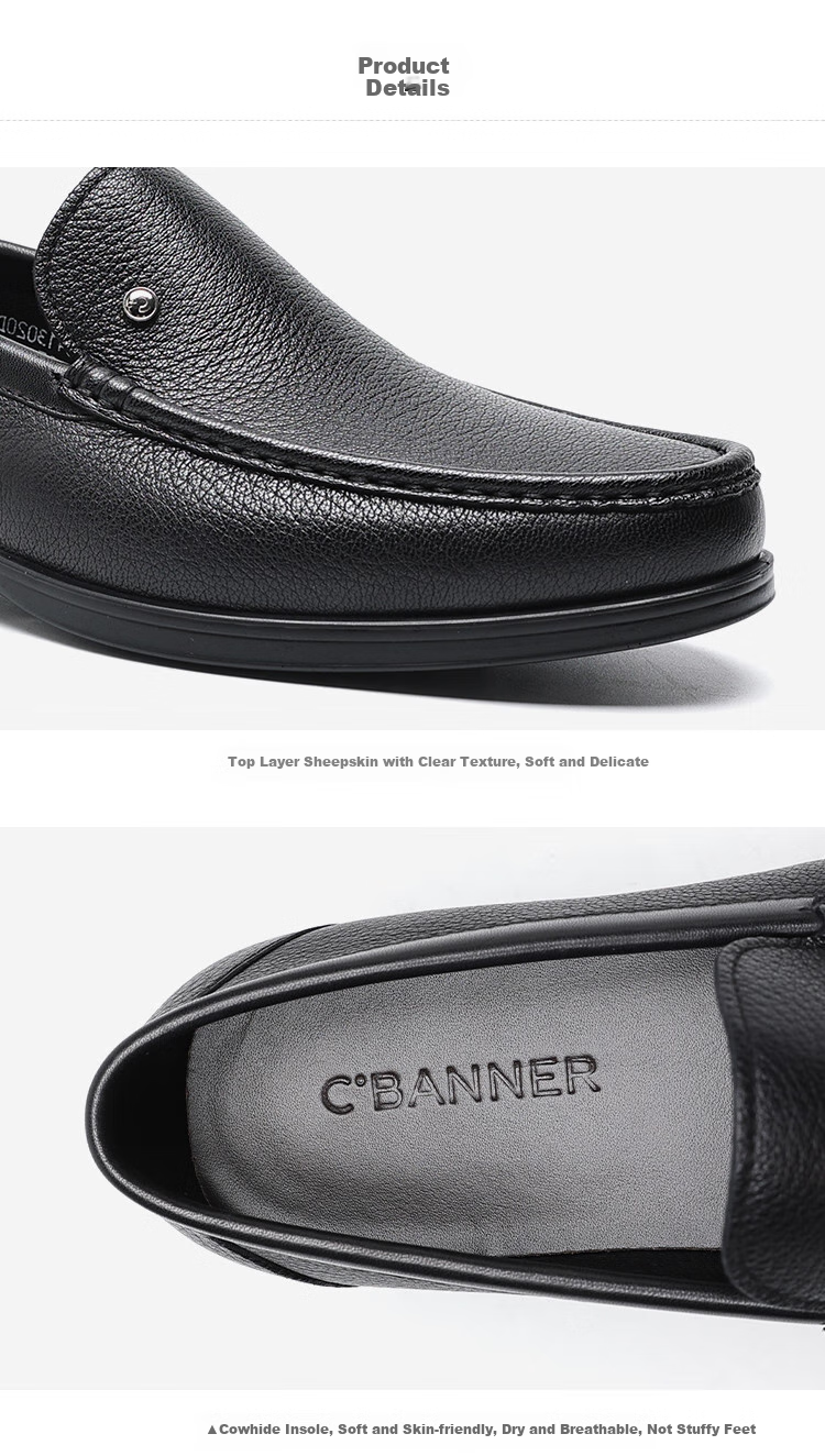 C.BANNER Men's New Style Top-Layer Sheepskin Slip-On Business Casual Leather Shoes, Black, Size 41 2