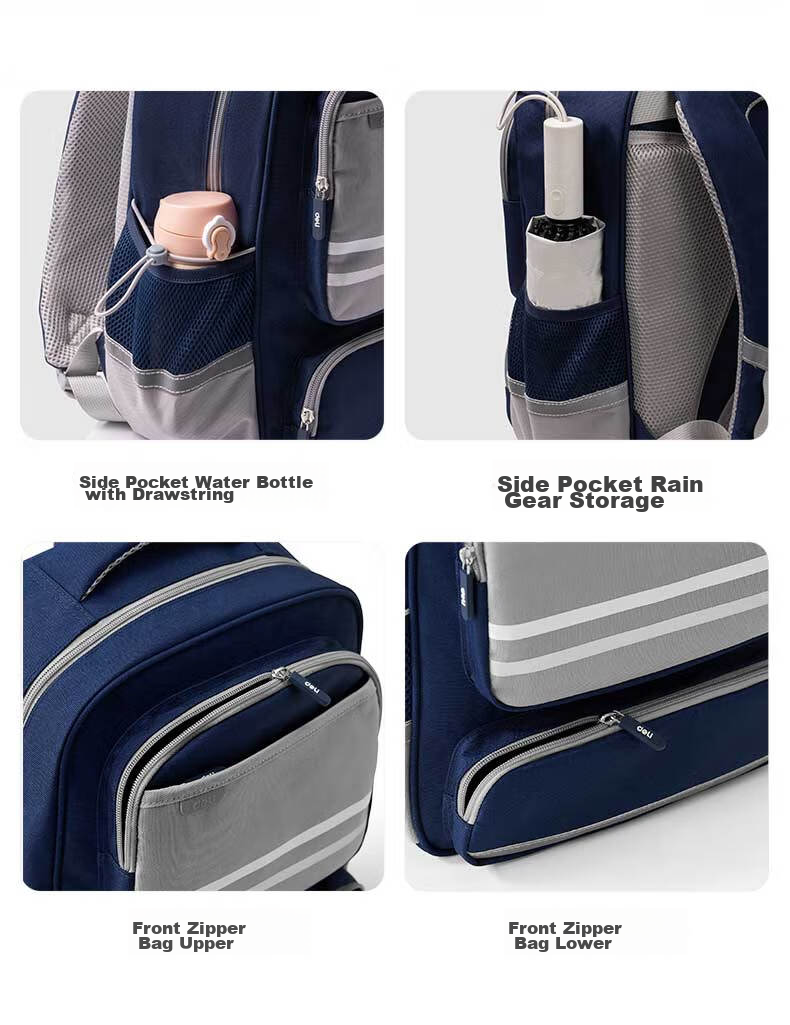 Deli Elementary School Backpack for Children, Boys And Girls, Sporty Simple Style, Large Capacity, Lightweight Backpack BB160 Blue-Large Size 9