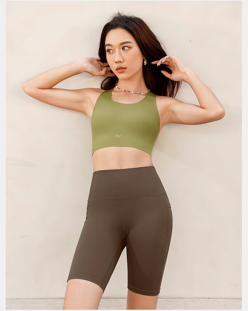 VFU Xingqing Five-Minute Yoga Shorts, Outdoor Sports Cycling Pants, High-Waisted Butt-Lifting Tight Shorts, Linen Color, Size S 21