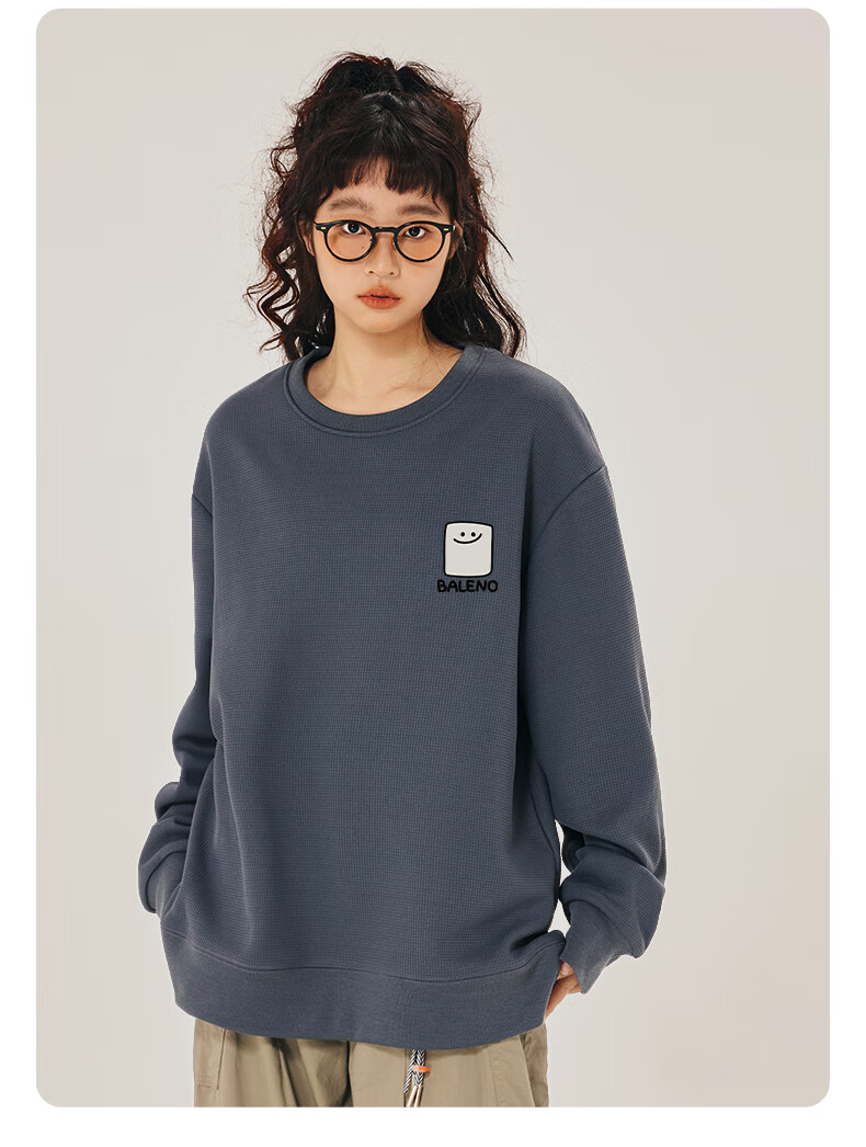 Baleno Sweatshirt for Men, Spring And Autumn Round Neck Pullover, Casual Men's Top, Heavyweight Waffle Knit Long-Sleeve Outerwear 11