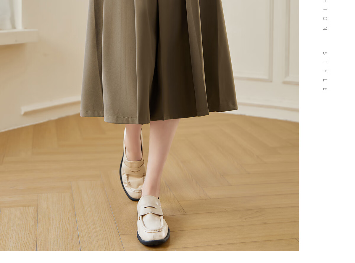 Chushen Spring And Autumn Midi Skirt for Women, Wilderness Maillard High-Waist Academic Style A-Line Design Pleated Skirt S143B2003 11