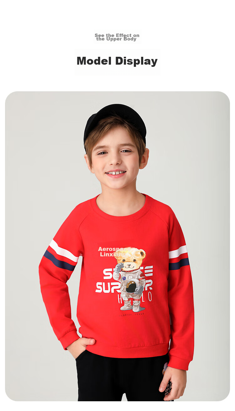 Classic Teddy Children's Sweatshirt, Boys And Girls Round Neck Top, for Older Kids, Autumn Wear, Navy Blue, Size 130 9