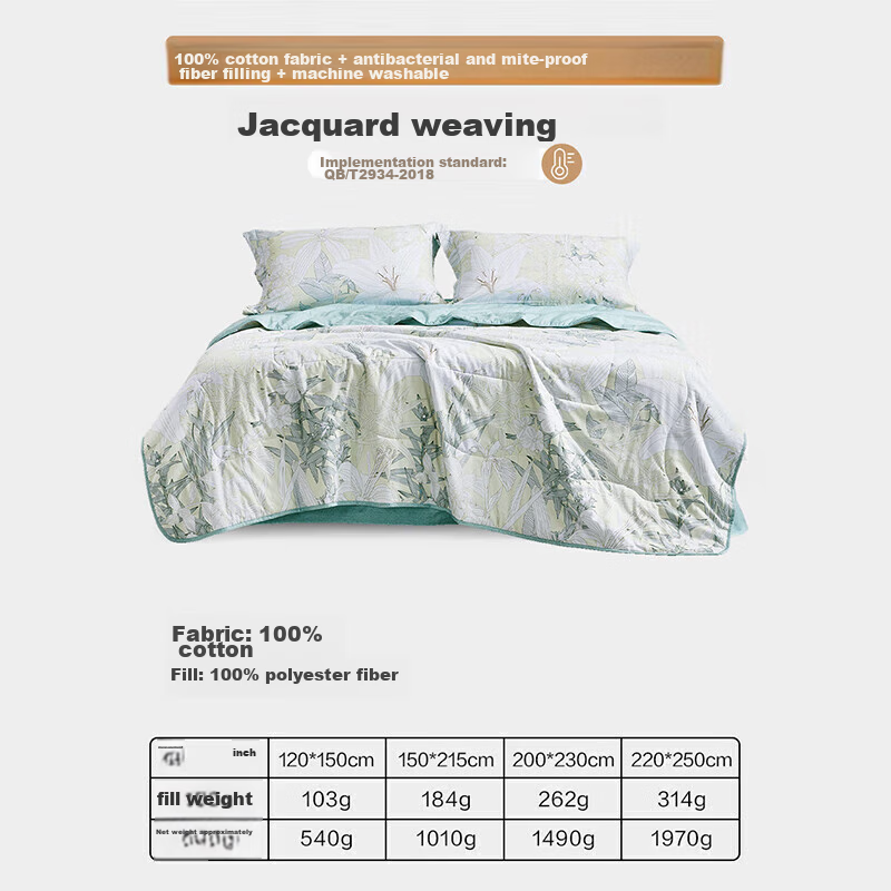 LUOLAI Home Textiles Machine Washable Summer Quilt, 100% Cotton Antibacterial And Anti-Mite Air Conditioning Comforter, Net Weight 3.9 Ji