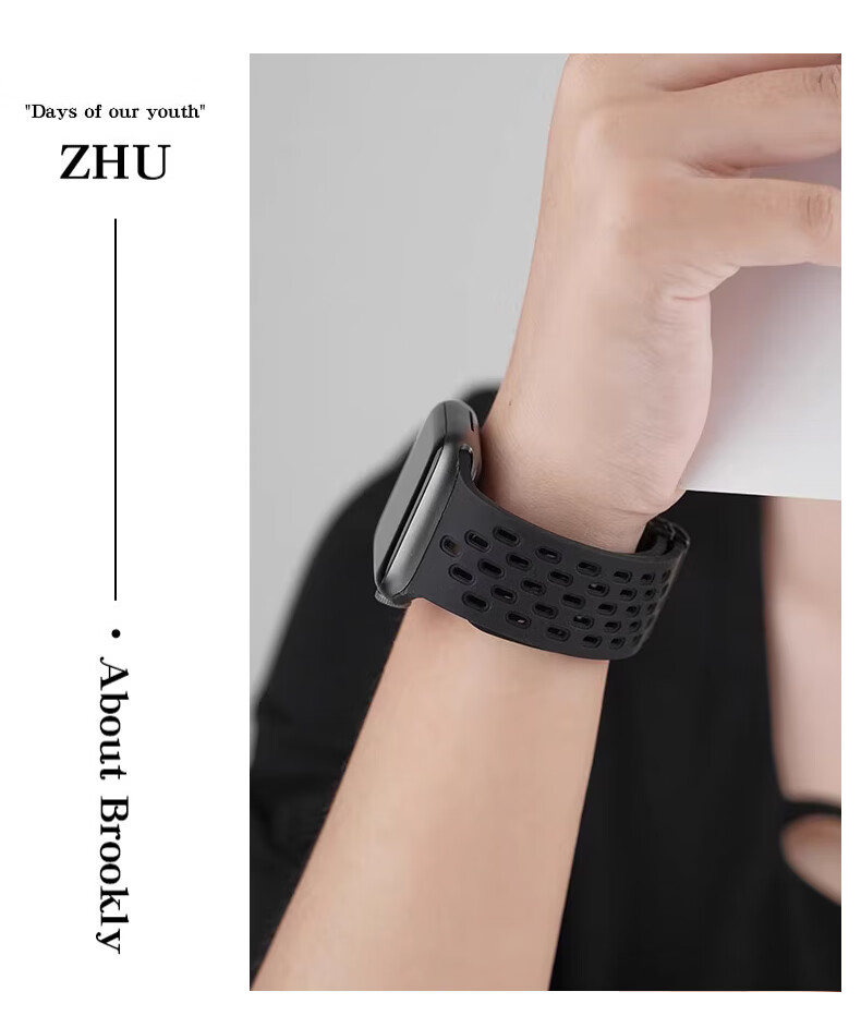 Mashi Compatible Apple Watch Band, Silicone Perforated Hollow Design for Ultra 4/3/iWatch/S12/11/10/9/8/7/6/SE, Breathable Magnetic Strap for Autum 11