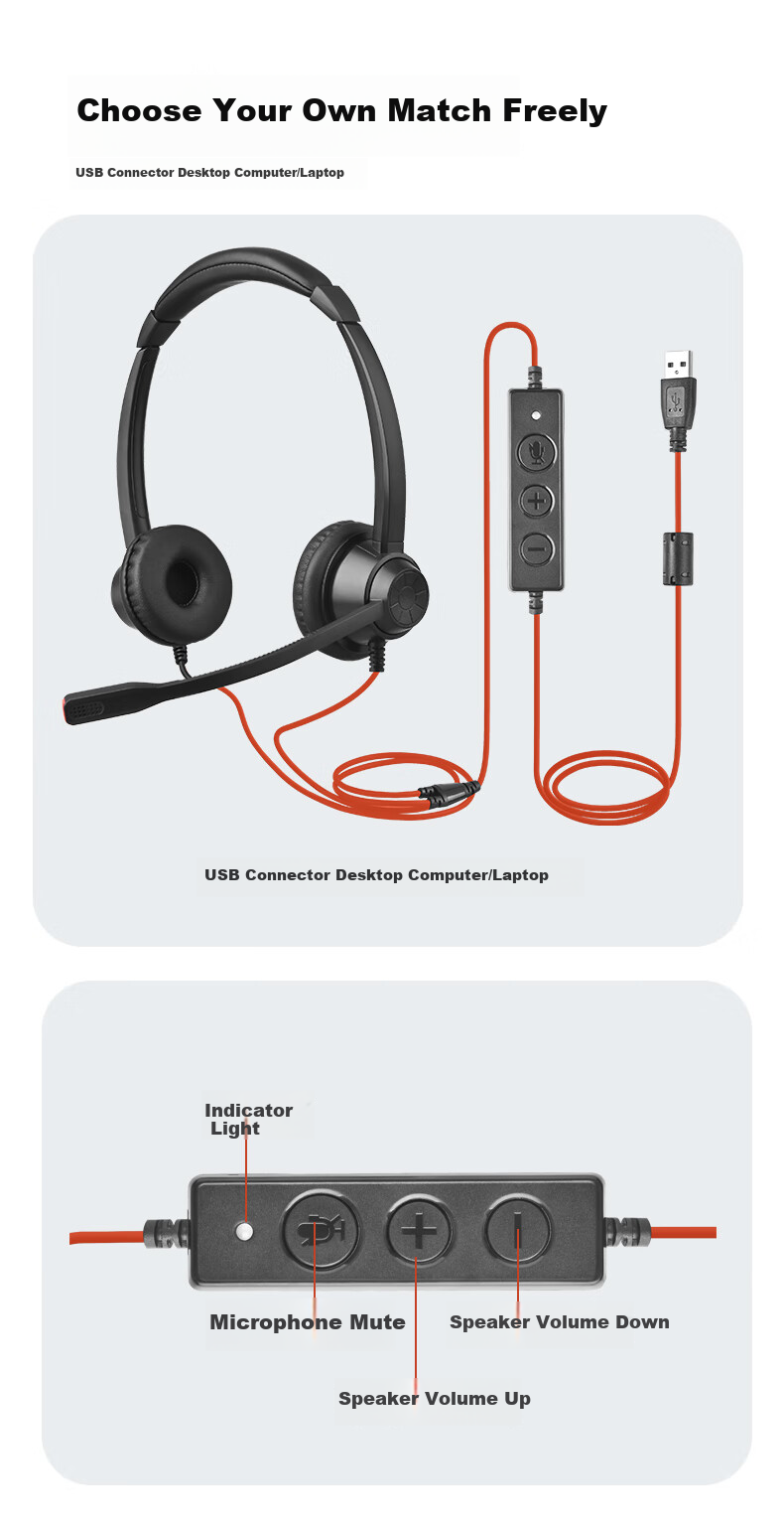 Yijiatong Upgraded Dual-Ear Headset Y390DR with USB Interface, Customer Service Headphones/Noise-Cancelling Headphones/Sales Telemarketing Headset/Business/Education, Including Equalization And Mute Functio 11