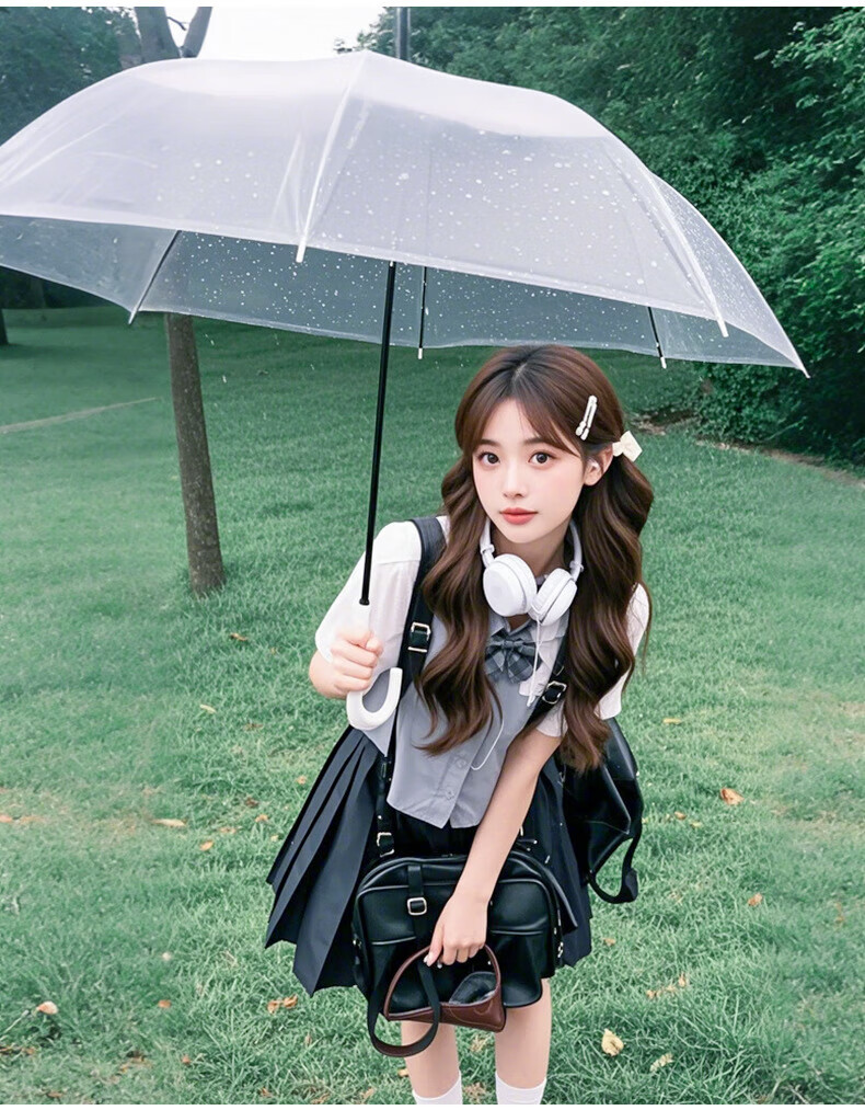 Bahainiao Transparent Umbrella, Long Handle, Manual, Korean Style, Ultra-Lightweight, Portable, Student Umbrella for School Use 12