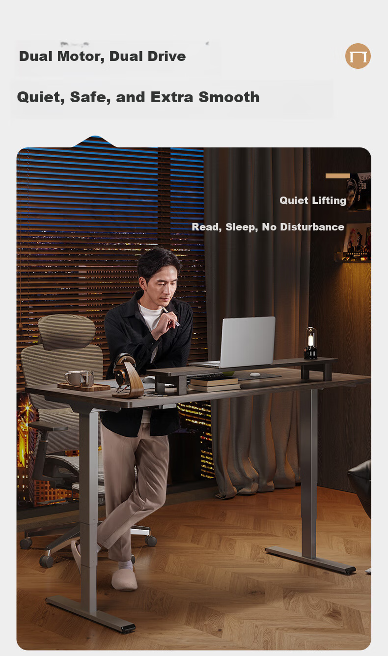 Loctek Electric Height Adjustable Desk, Computer Desk, Standing Desk for Office And Study, E5X-1.4M, Gray Wood Grain Color 4