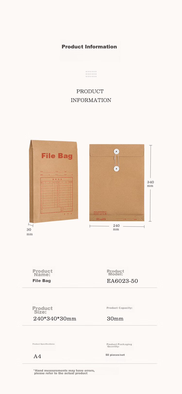 COMIX 50-Pack 175g A4 Vertical Kraft Paper File Folders, 4cm Side Width Document Envelopes/briefcase for Bidding, Tender Documents, Contracts, Receipts Office Stationery EA6074 7