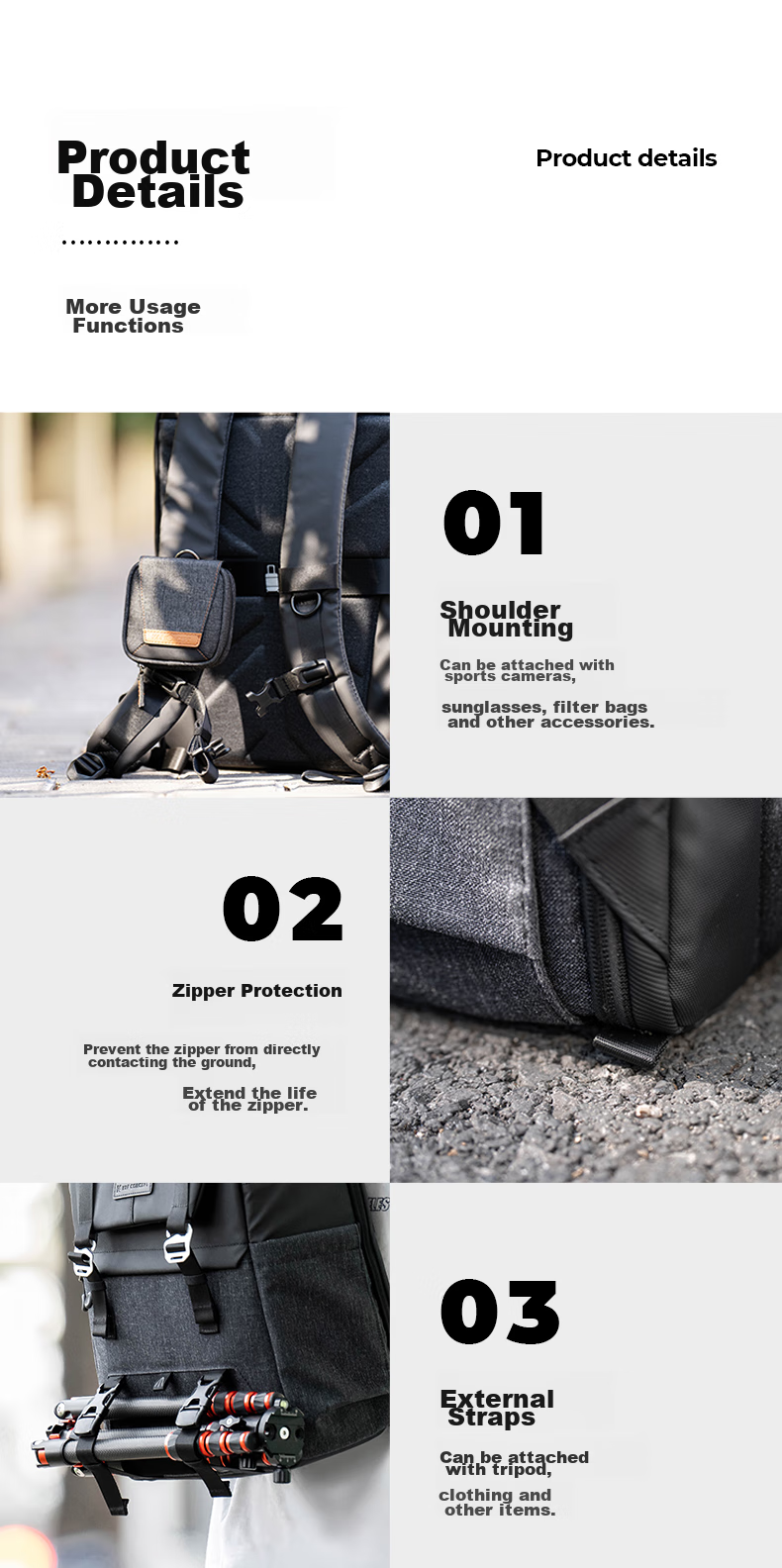 Zhuoer Color-Block Photography Bag, Camera Bag, Backpack, Multifunctional Professional DSLR Photography Bag, Outdoor Bag, Large Capacity, Portable, Multifunctional Lens Backpack 17