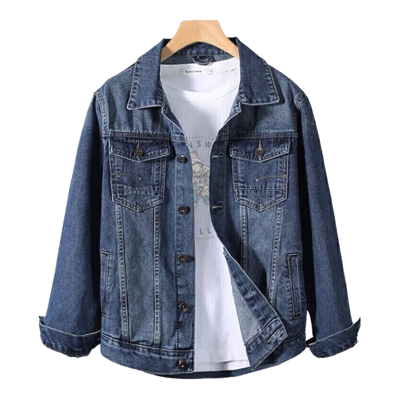 Jeanswest Men's Denim Jacket, 2026 Autumn Season, Soft Comfortable Trendy Lapel Jacket, Men's Outerwear, Dark Blue, Size L