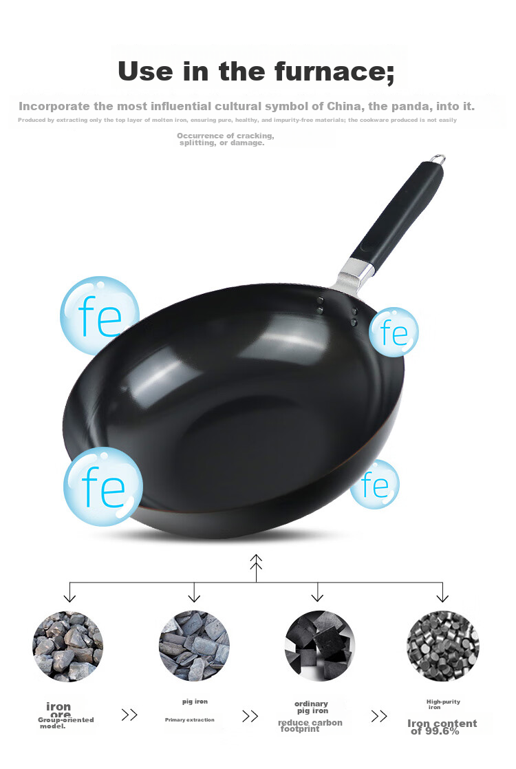 Pearl Life Japanese Imported Double-Sided Concave Non-Coated Iron Pan, 1.6mm Thickened, Compatible with Gas And Induction Cooktops, Wok Pan for Stir-Frying 2
