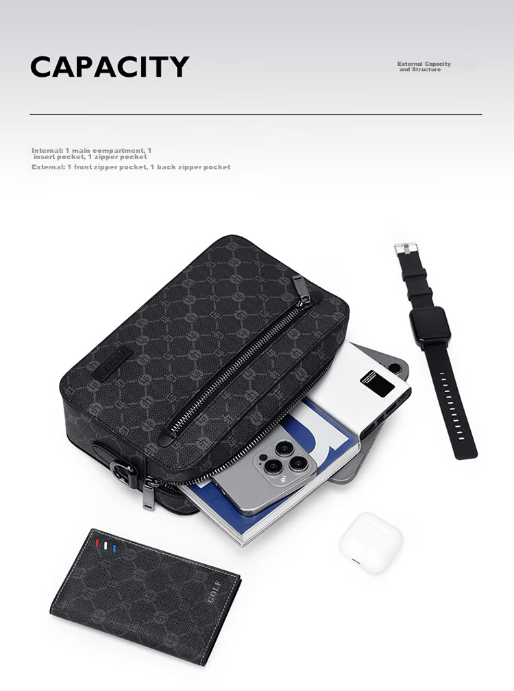 GOLF Shoulder Bag for Men, Printed Crossbody Bag with Multiple Compartments for IPad And Phone, Water-Resistant Business Commuter Bag 9