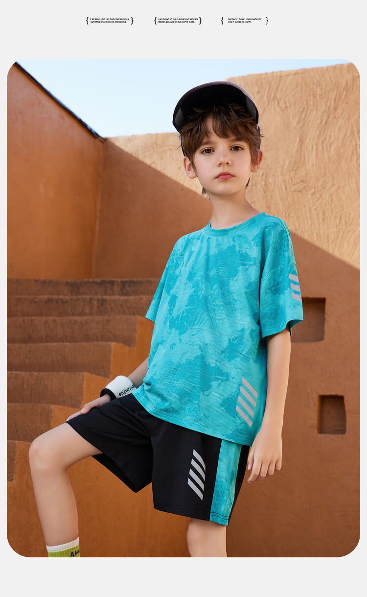 ASK JUNIOR Children's Clothing Set, Boys' Summer Thin Breathable Short-Sleeve T-Shirt And Shorts, Sports Running Two-Piece Set, Tennis Outfit 17