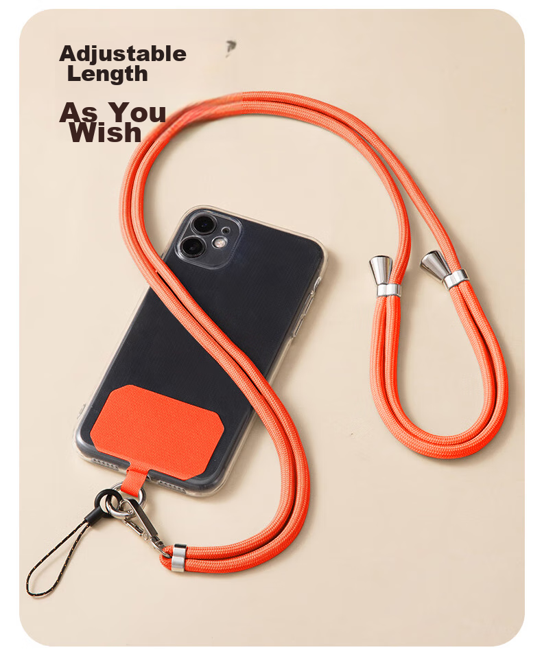 Dipuer Phone Strap Neck Strap Crossbody Adjustable Retractable Anti-Loss Universal Phone Case Durable Long Style Bright Orange [Ring Holder + Clip] 3