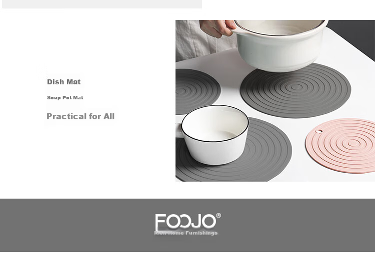 FOOJO Silicone Placemats Heat-Resistant Coasters for Home And Camping, Thickened Threaded Pot Holders, Set of 2, Gray + Pink 17
