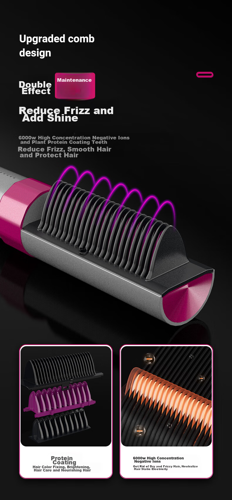 Jindao Wireless Straightening Brush, Plasma Curling Iron with Inner Curl, High Crown Volumizing Cornet, Frizz-Reducing Flat Iron, KD382 Rechargeable Portable Model, National Day Gift 8