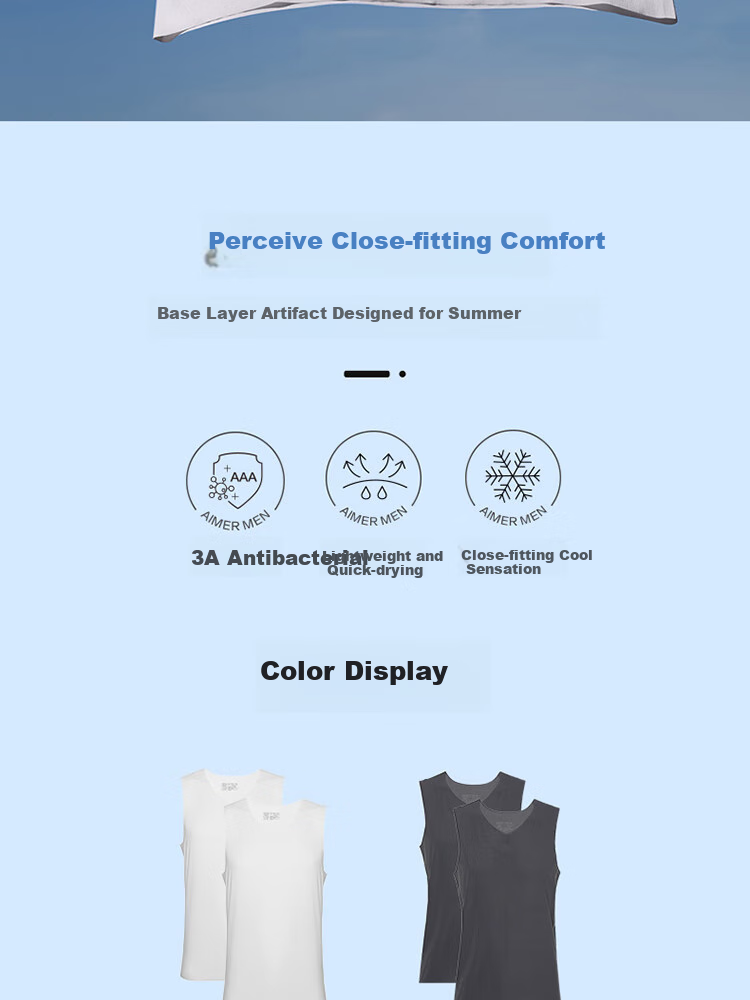 Aimer Men [2-Pack] Men's Tank Top, Summer Ice Silk Antibacterial Cool-Feeling Quick-Dry Seamless Undershirt 170 2