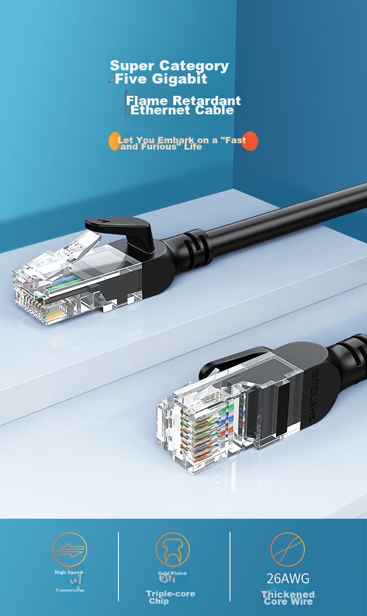 Shengwei Cat5e Ethernet Cable, 100Mbps Flame-Retardant Network Connection Cable, Cat5e Patch Cord, Computer Broadband Connection Cable, 5 Meters, WLC1005G 1