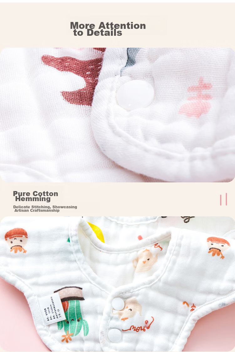 DOCTOR MA Baby Drool Bibs, 3 Pieces, Pure Cotton Printed Bibs, 360° Rotating Food Bibs for Infants, Newborn Gauze Bibs 7