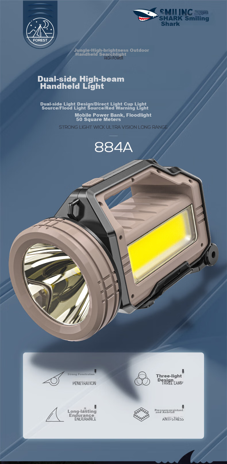 Weixiaosha 884 High-Intensity Flashlight, Multi-Functional Searchlight, LED Rechargeable Light, Ultra-Bright Long-Range High-Power Outdoor Handheld Lamp 1