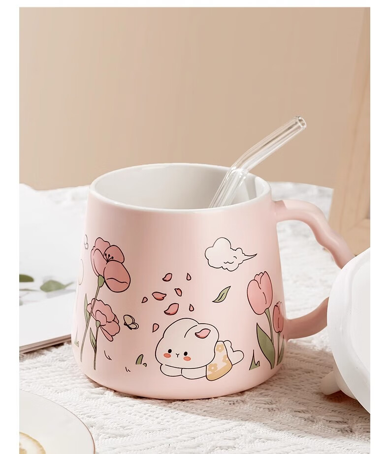 Baqianxing Ceramic Mug with Lid, Stylish Cup, Birthday Gift for Girlfriends, Companionship Gift 13