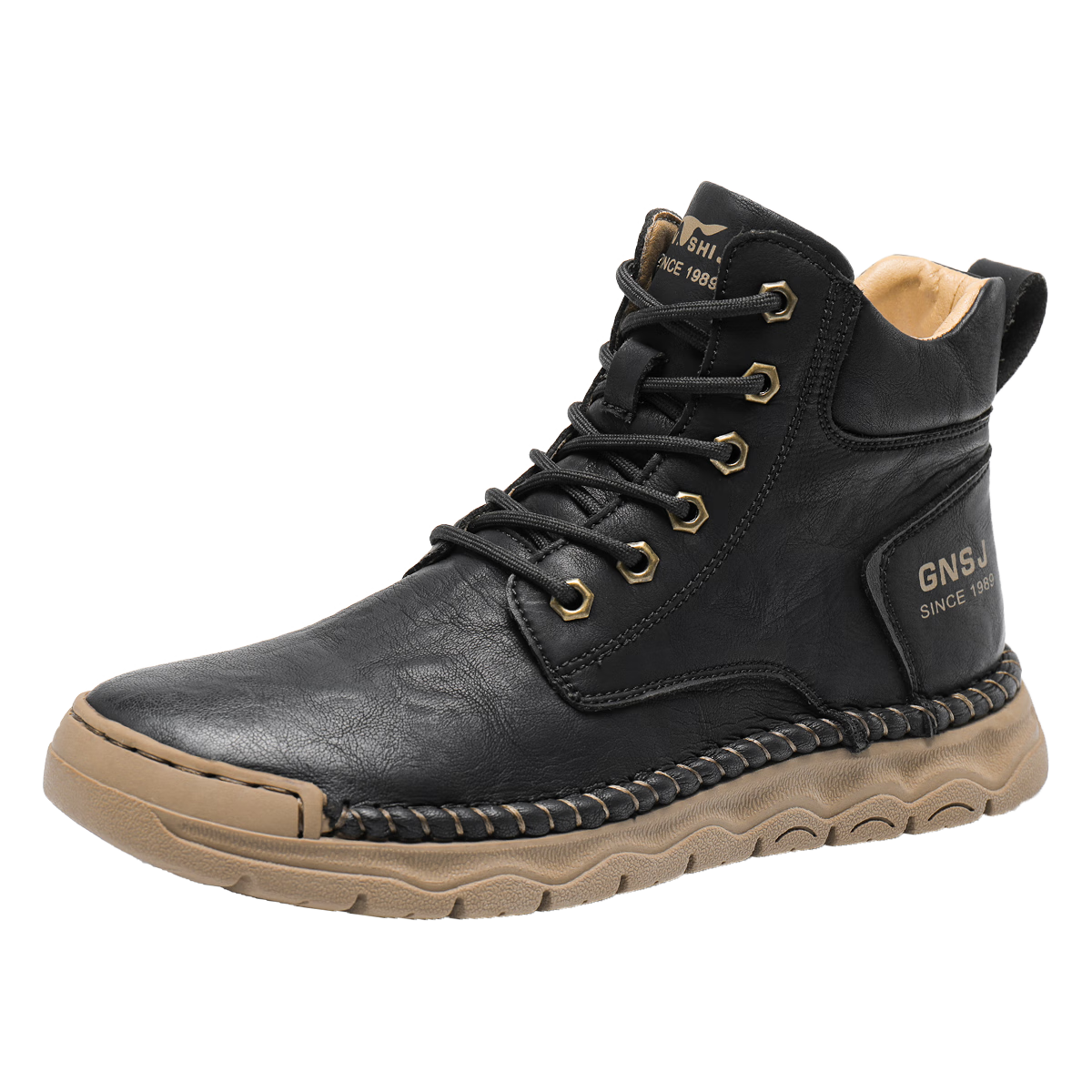 G.N.Shi Jia Men's Martin Boots, Autumn And Winter High-Top Casual Leather Boots, Workwear Style Outdoor Hiking Shoes for Men, Black, Size 43