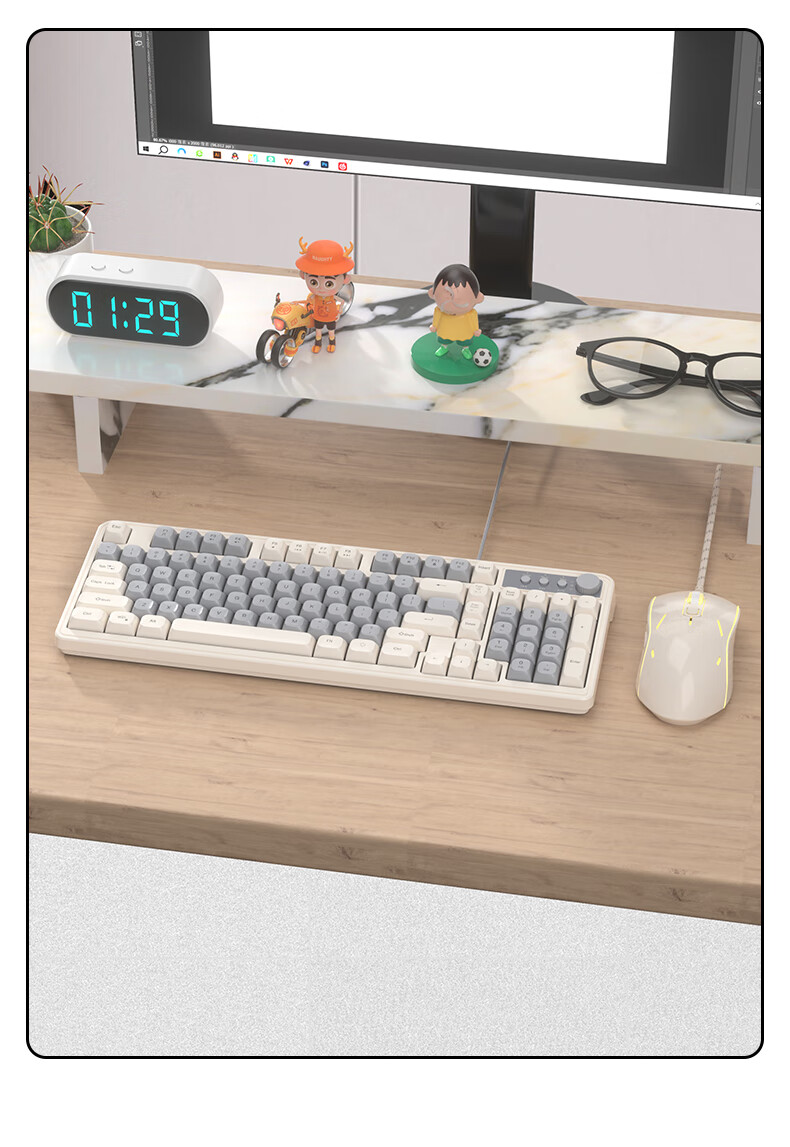 MageGee GK980 Mechanical Feel Keyboard And Mouse Set, 98-Key RGB Backlit Wired Keyboard, Office And Gaming Keyboard And Mouse Combo, Computer Laptop Keyboard And Mouse, White And Blue Color 15