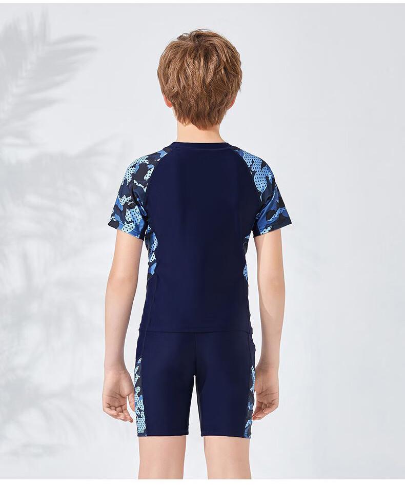 XTEP Children's Swimwear, Boys' Two-Piece Swimsuit, for Toddlers to Older Kids, Sports Swimming Gear, Colorful Blue, Size 130 12