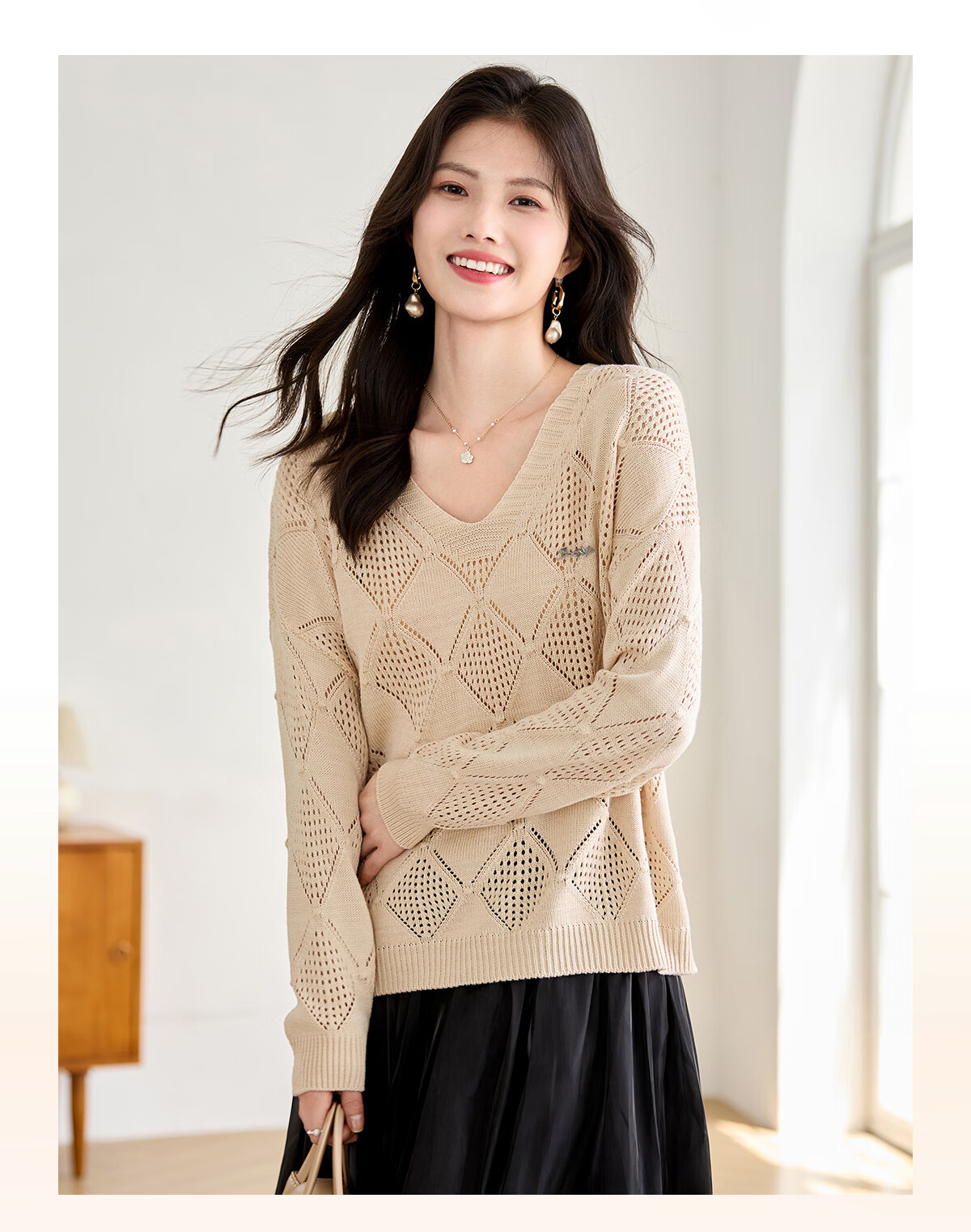 She Enjoy Textured Versatile Diamond Cable Knit Round Neck Sweater Women's Inner and Outer Wear Knit Top T53Z051 4