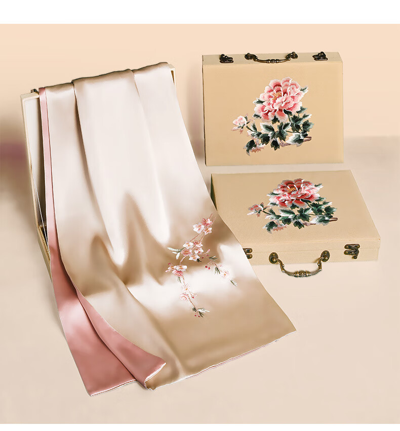 Hangsifu Silk Mulberry Silk Suzhou Embroidery Scarf, Flower Pattern Gift Box, Shawl, Outer Wear, Birthday Gift for Mom, High-End Mid-Autumn Festival Present 10