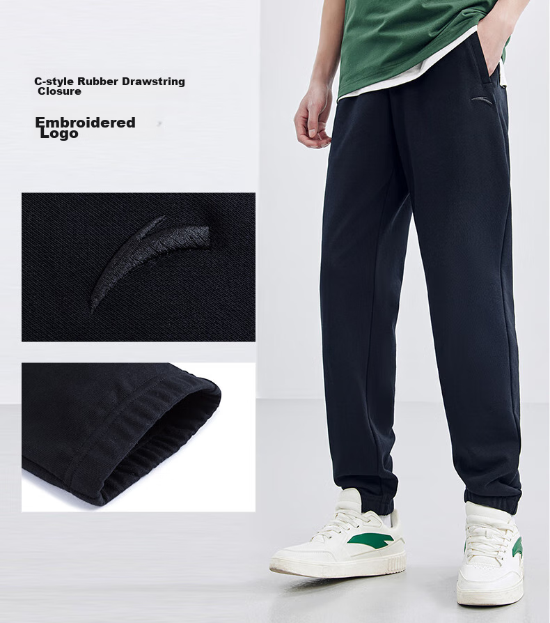 Anta Fleece-Lined Warm Men's Straight-Leg Sweatpants Spring Knit Outdoor Running Trousers Casual Pants 9
