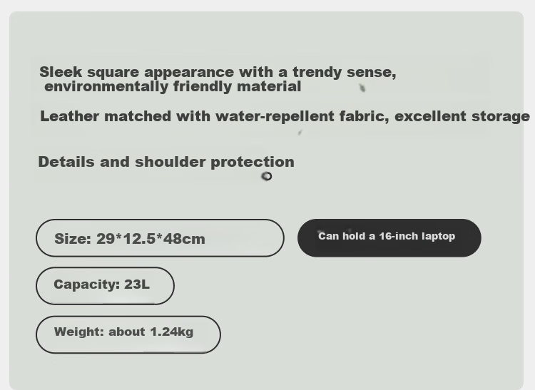 LEVEL8 Natural Square Men's Backpack, 16-Inch Laptop Bag, Commuter Zipper Large Capacity Schoolbag, Business Travel Backpack 3