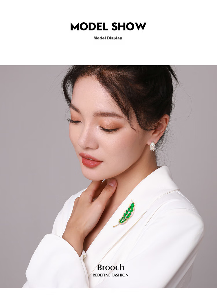 Qlady Leaf Brooch, High-End Women's Luxury Green Corsage, Suit Accessory, Anti-Exposure Collar Pin, Birthday And New Year Gift 7