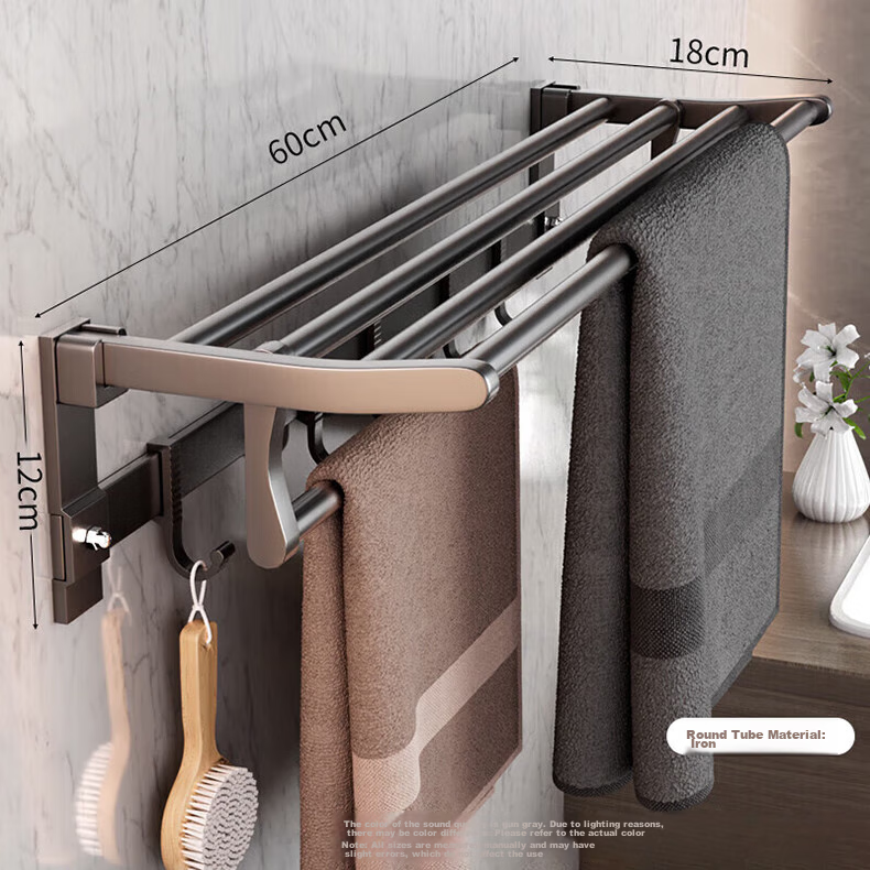 Xinpei Suction Cup Towel Rack, No Drilling Required, Bathroom Storage Shelf, Space Aluminum Foldable Wall-Mounted Rack, Toilet Nail-Free Washroom Organizer 7