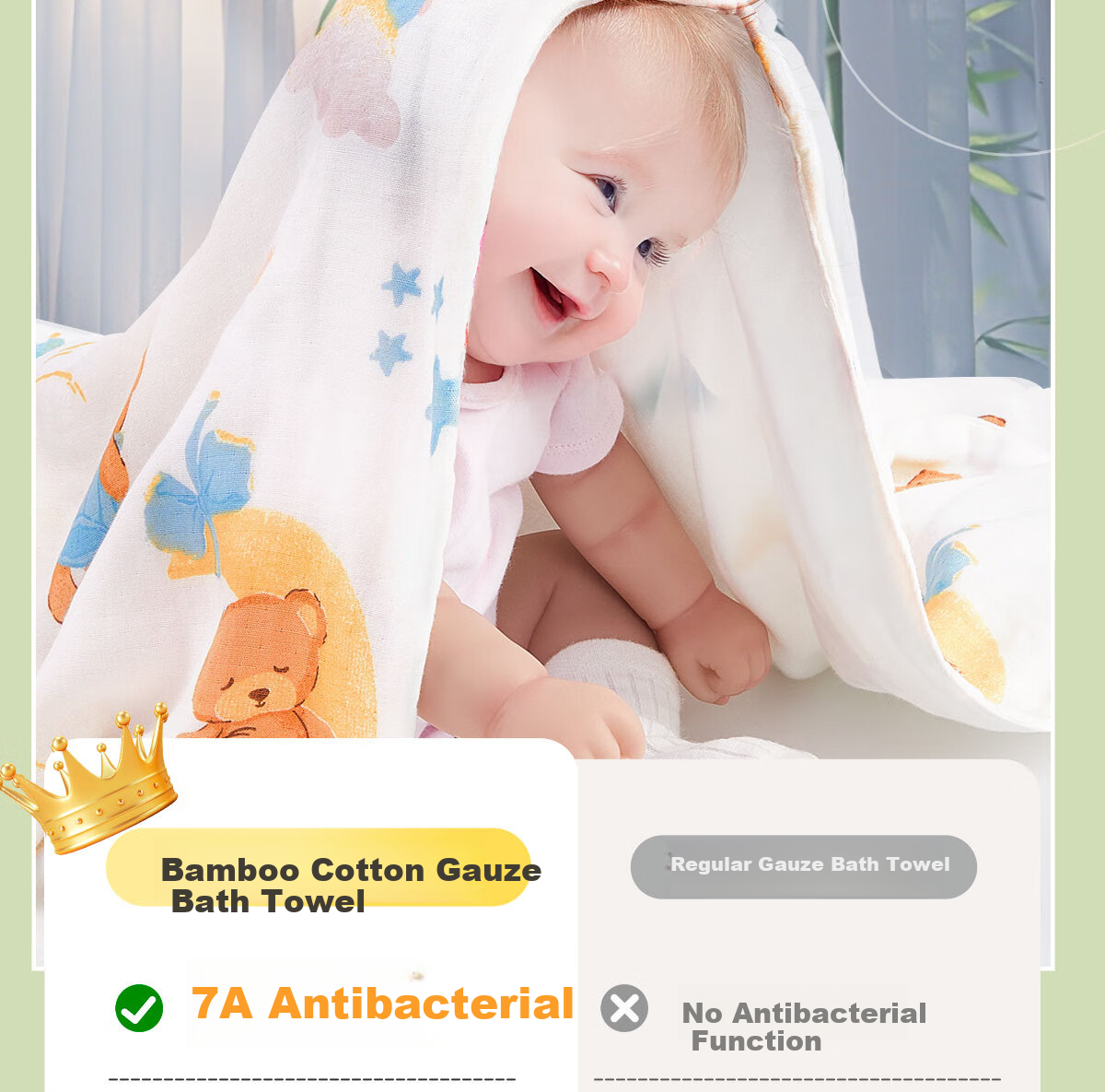 Mianzhirun Baby Muslin Bath Towel, Infant Absorbent Swaddle, Newborn Blanket, Children's Bamboo Cotton, 7A Antibacterial, 110cm*110cm 5