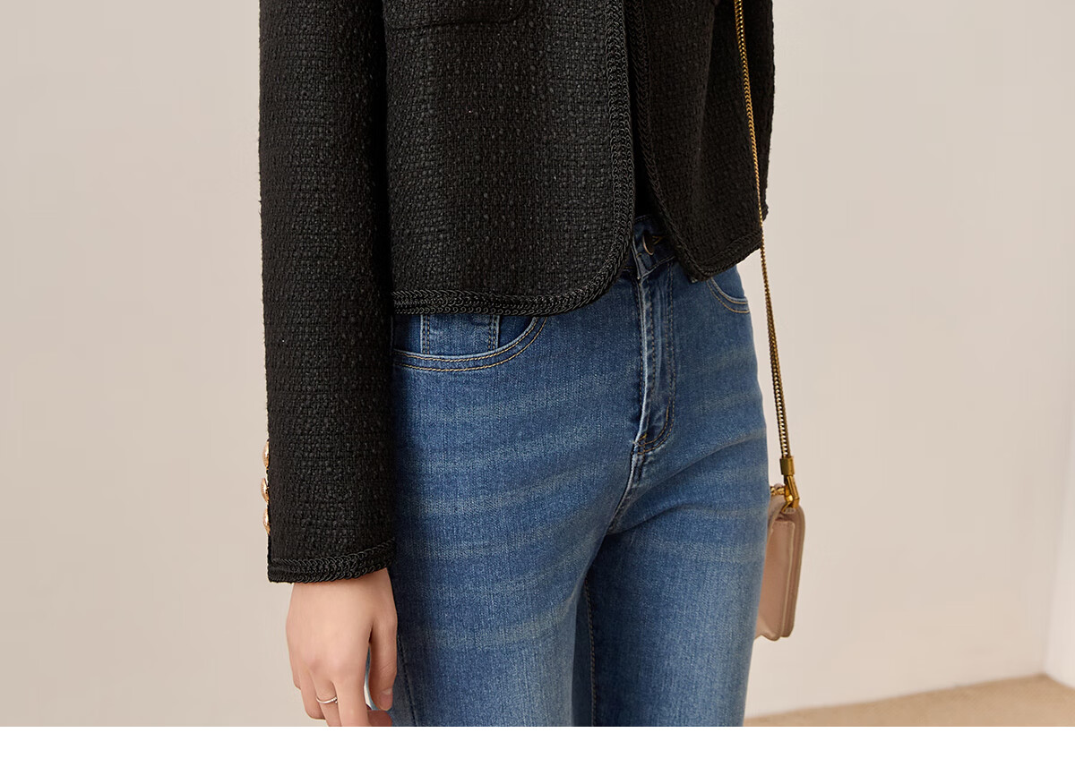 Chushen Spring And Autumn Short Jacket for Women, Exquisite Fashionable Chanel-Style Short Casual Coat Top S13KF3427 Black L 14