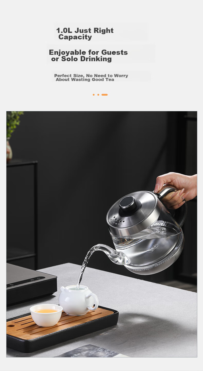 Biooner Fully Automatic Electric Kettle with Water Inlet, Glass Kettle, Tea Table Dedicated Integrated Tea Table, Coffee Table, Tea Brewing Utensils, Electric Tea Stove XT-301 Silver Gray Single Burner 1L 7