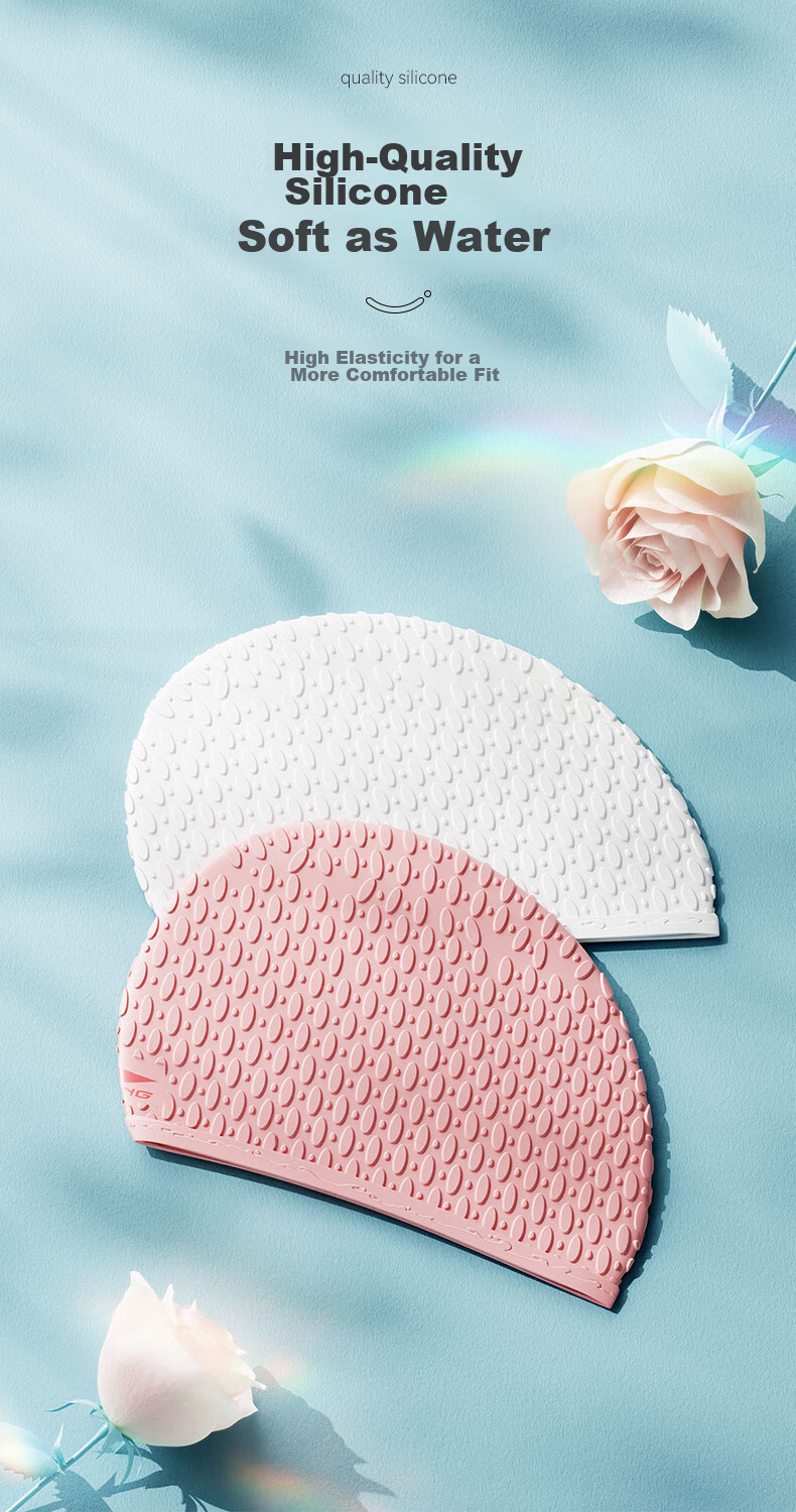 Li-Ning Women's Swim Cap, Comfortable to Wear, Concave Non-Slip Design, Long Hair Silicone Waterproof Swimming Cap, 818 White And Black 6