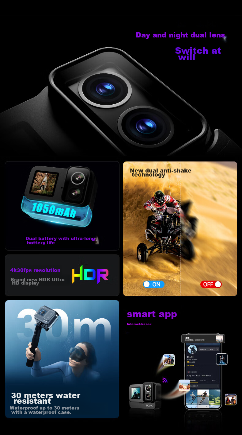 SJCAM SJ20 Night Shooting Dual Lens Anti-Shake Waterproof Action Camera Motorcycle Helmet Riding Recorder Outdoor Live Streaming Pre-Recording Vlog Fishing Head-Mounted Camera 128 5