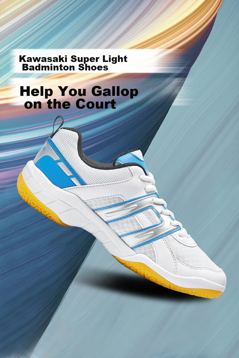 KAWASAKI Badminton Shoes for Men And Women, Durable Breathable Professional Competition Training Sports Shoes K-073D White Blue 35 2