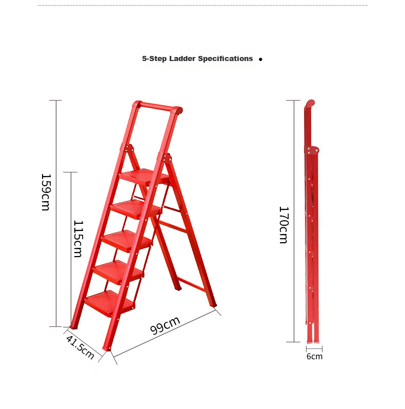 Jiuqiangu Folding Ladder, Household Extendable Carbon Steel A-Frame Ladder, Indoor Multi-Functional Staircase, Lightweight Climbing Step Ladder, Iron 8577 11