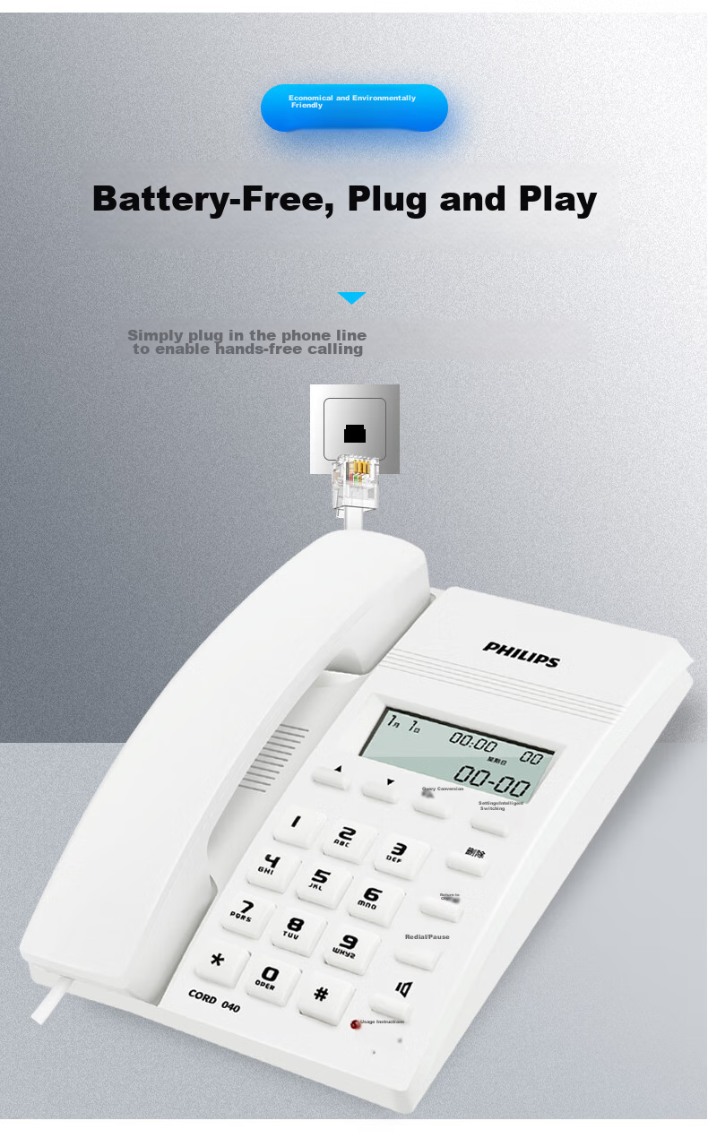 PHILIPS Landline Telephone, Corded Phone for Office And Home Use, Hands-Free Calling, Battery-Free, Caller ID, CORD040 Blue 5