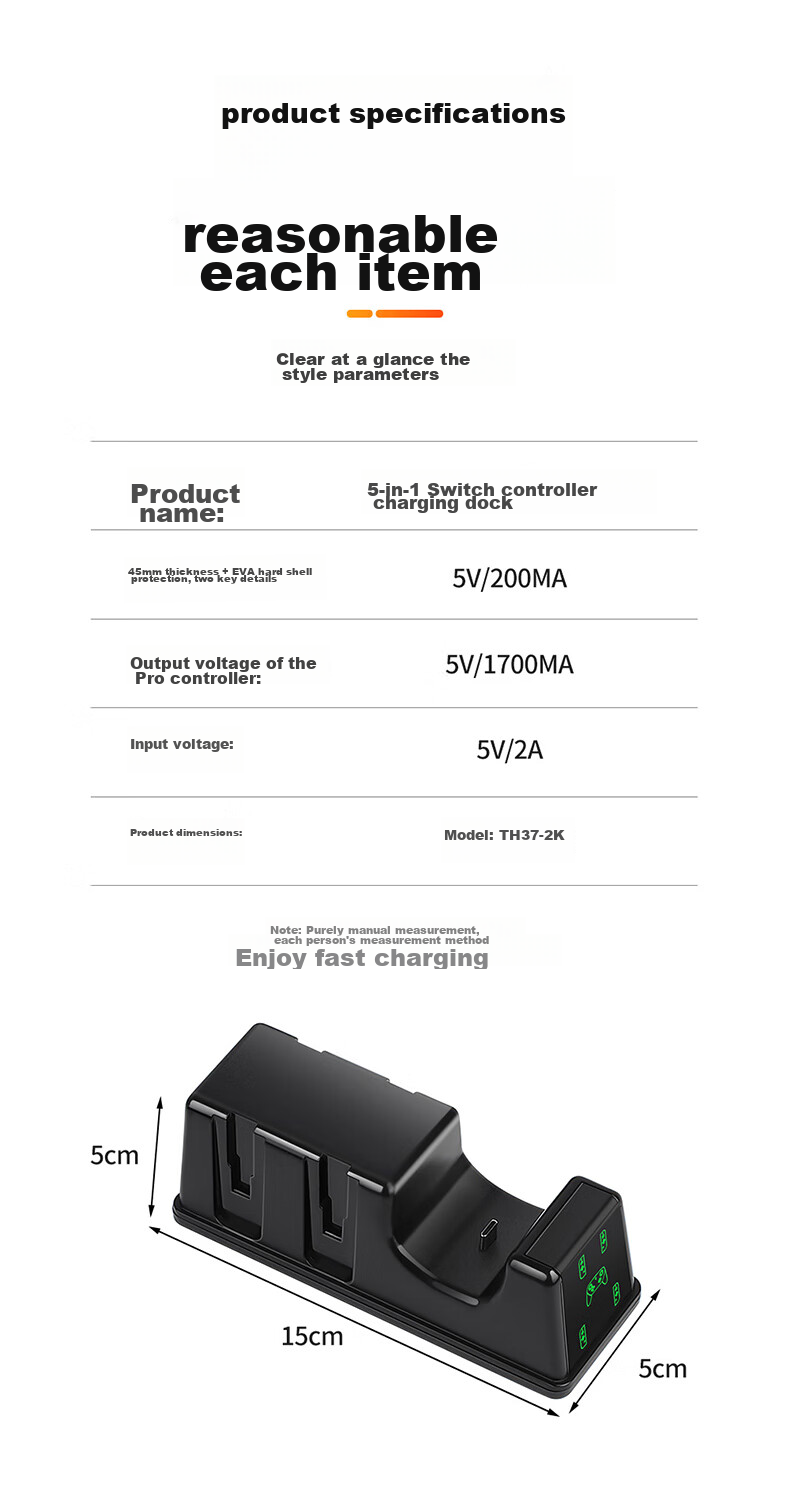 BUBM Switch Game Controller Charger Joy-Con/Pro Controller Charging Dock NS/OLED Stand Base Supports Four Controllers + Pro Simultaneous Charging 11