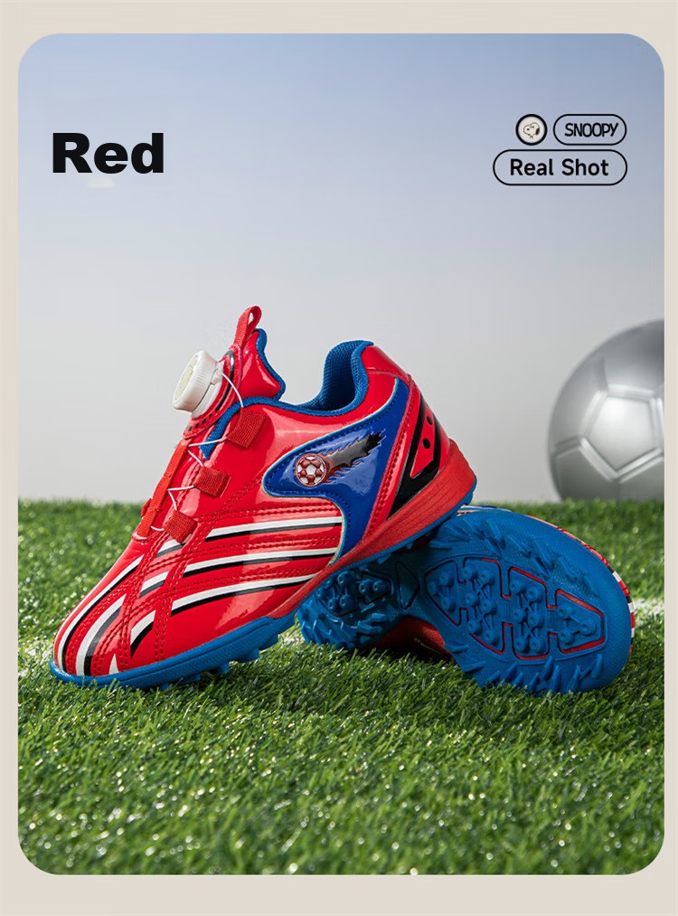 SNOOPY Children's Sports Shoes, Boys And Girls Wear-Resistant Soccer Shoes, Fashionable Cleats Training Shoes, 7899 Red, Size 37 13