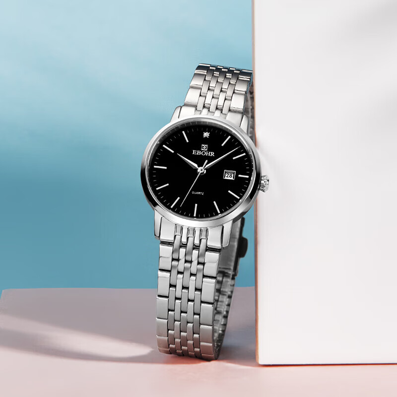 EBOHR Women's Watch, Master Series Simple Steel Strap Black Quartz Ladies Watch, Birthday And Holiday Gift 50290420